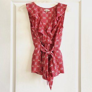 MAX STUDIO | Ruffle v-neck geometric patterned faux wrap sleeveless blou…